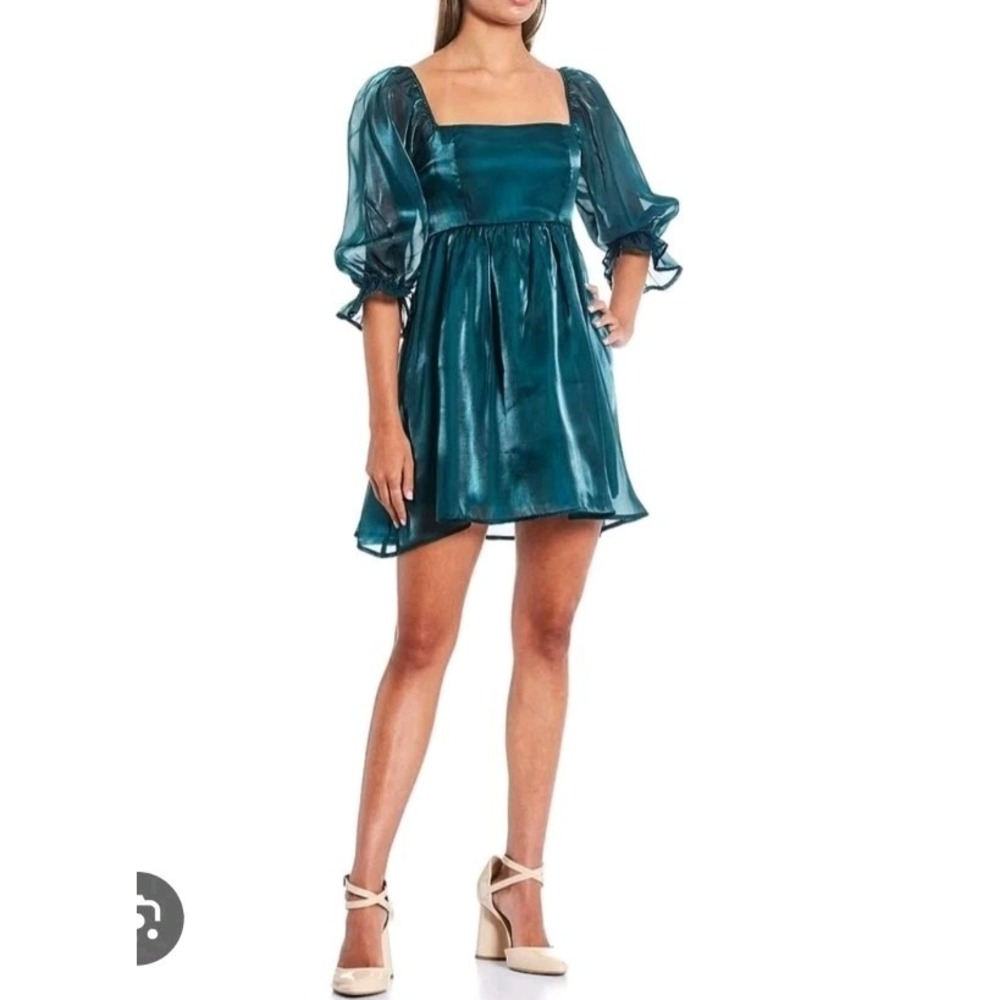 Fairycore Whimsy Thirty Thirty‎ LA Baby Doll Short Teal Chiffon Dress Size M NEW